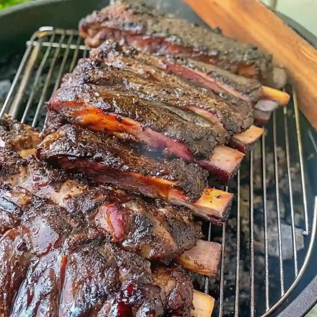 Recipe for beef Back ribs after they are cooked, browned, and full of juice