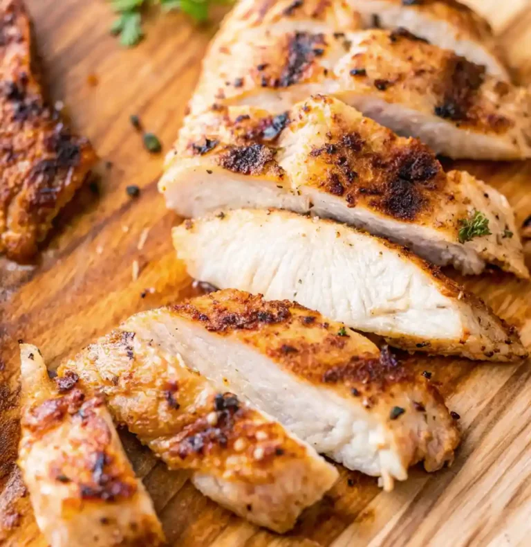 This image shows a beautifully prepared Thin Chicken Breast, seasoned with a blend of herbs and spices and grilled to golden perfection.