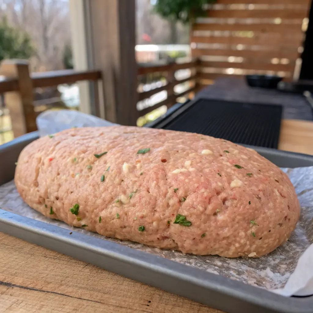 Creating the perfect Smoked Meatloaf Recipe Form mixture into a traditional loaf shape in your pan