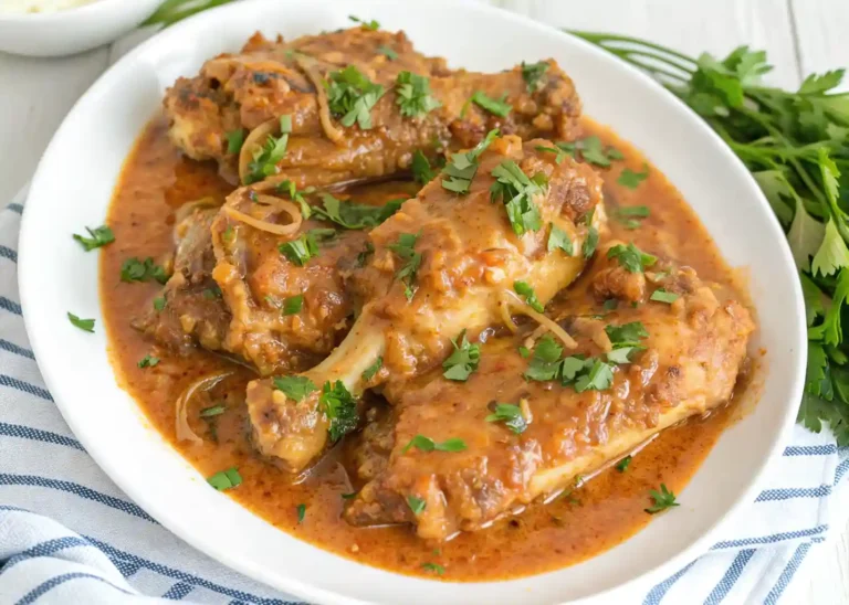 Slow-cooked Smothered Turkey Wings with gravy, garnished with parsley and served on a white plate.