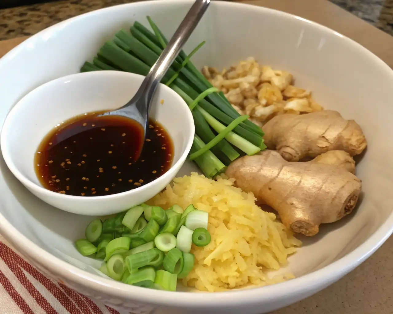 A picture of the ingredients used for a Salmon Belly Recipe