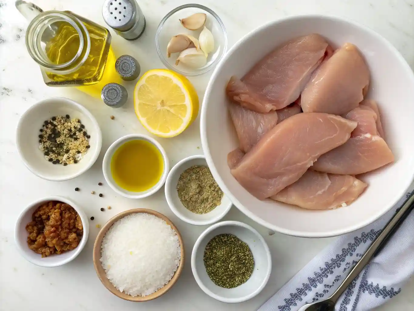 Ingredients for Chick fil A Grilled Nuggets Recipe laid out on a kitchen counter