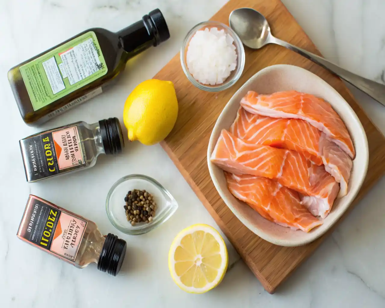 A picture of the ingredients used for a Salmon Belly Recipe
