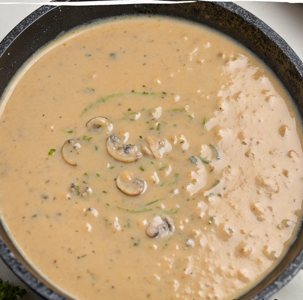 Combine the cream of mushroom soup, gravy mix, onion soup mix, Worcestershire, and broth.