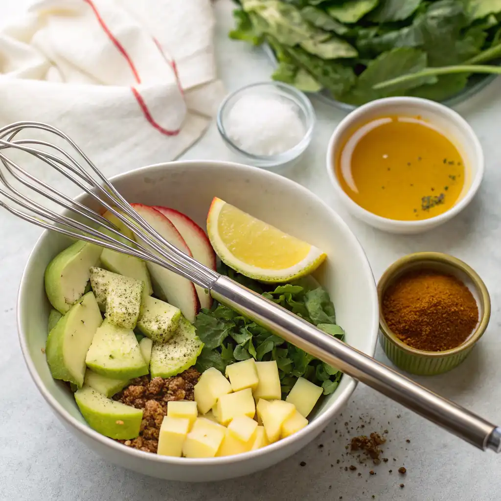 Ingredients for Apple Almond Shrimp Salad