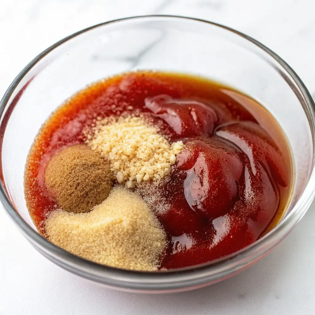 clear glass bowl containing a mixture of ketchup or Worcestershire sauce brown sugar, garlic powder, and. This is the meatloaf glaze in the making