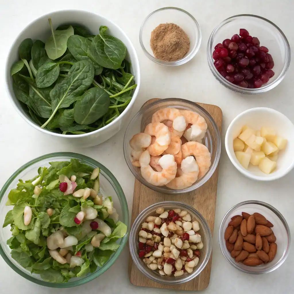 Ingredients for Apple Almond Shrimp Salad