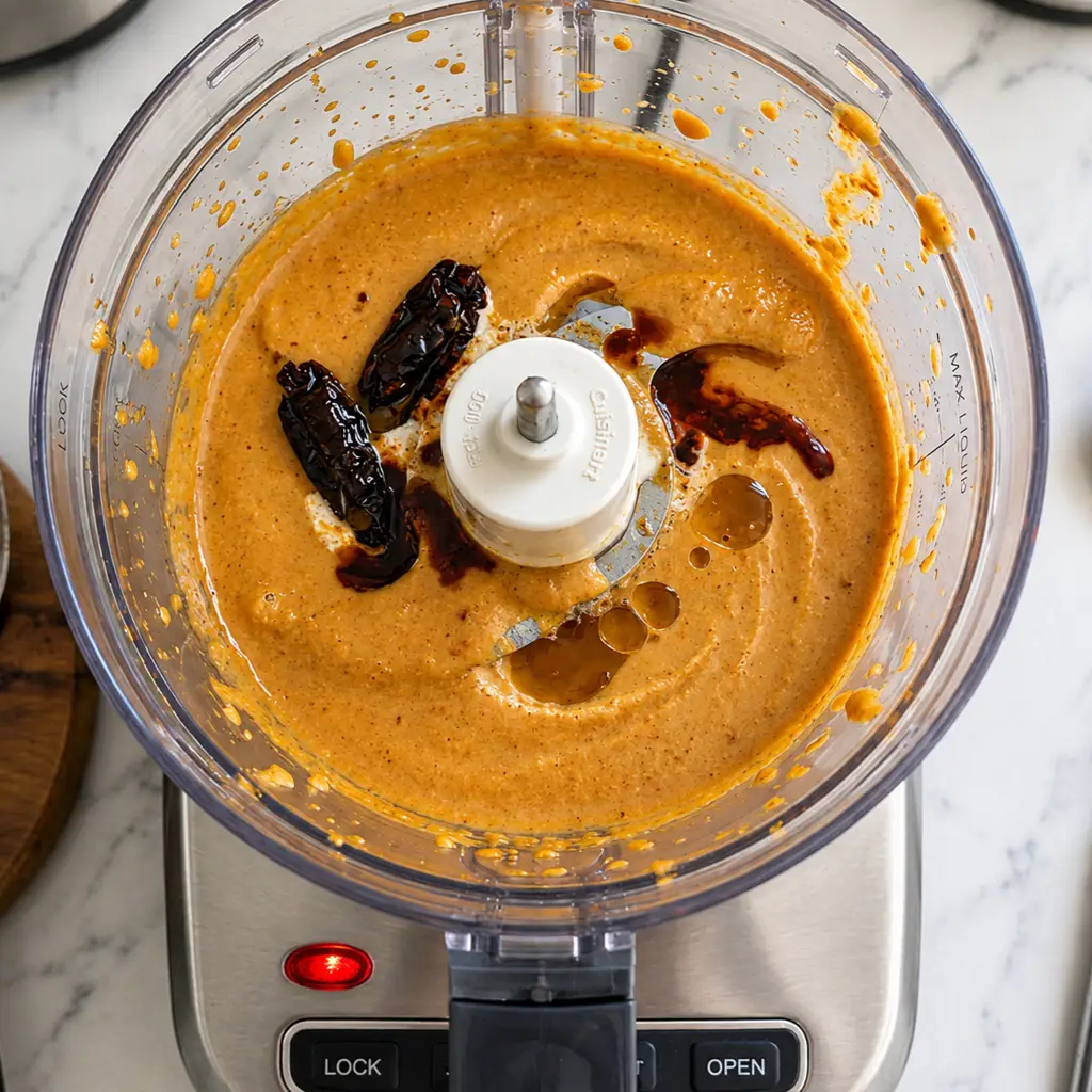Creamy chipotle sauce made by blending whole chipotle peppers, broth, and heavy cream